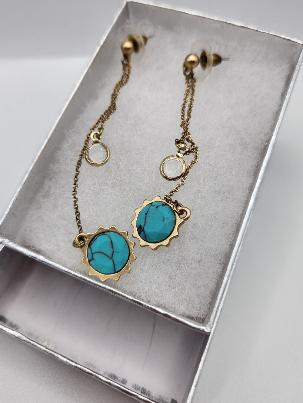 Turquoise And Gold Colored Drop Earrings